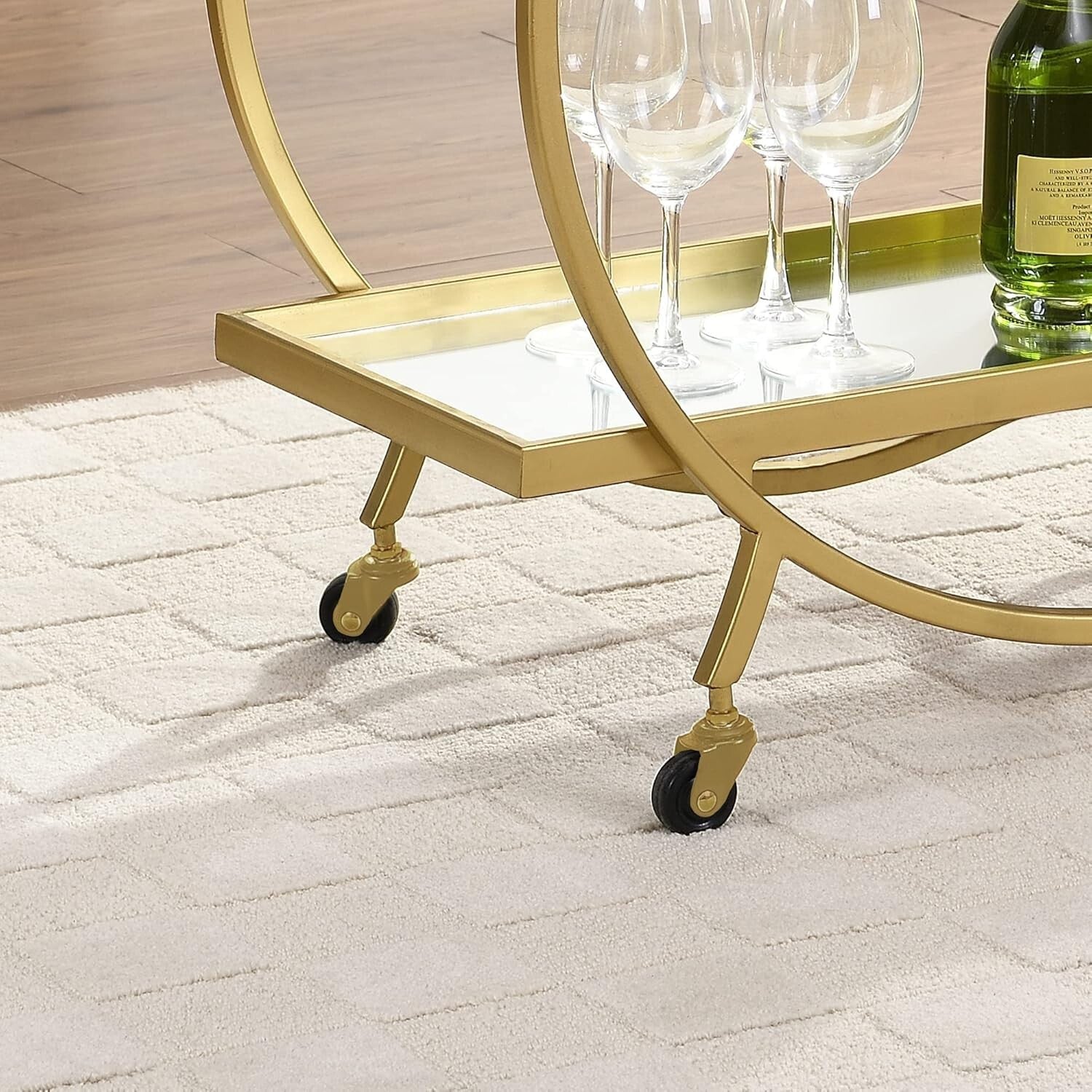 Sophisticated Gold Metal Bar Cart with Mirrors and Locking Wheels - 28 inches