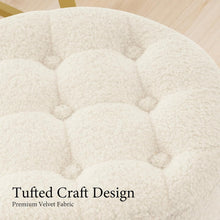 Load image into Gallery viewer, Elegant Round Makeup Vanity Stool - Adjustable Ivory White Faux Fur Ottoman