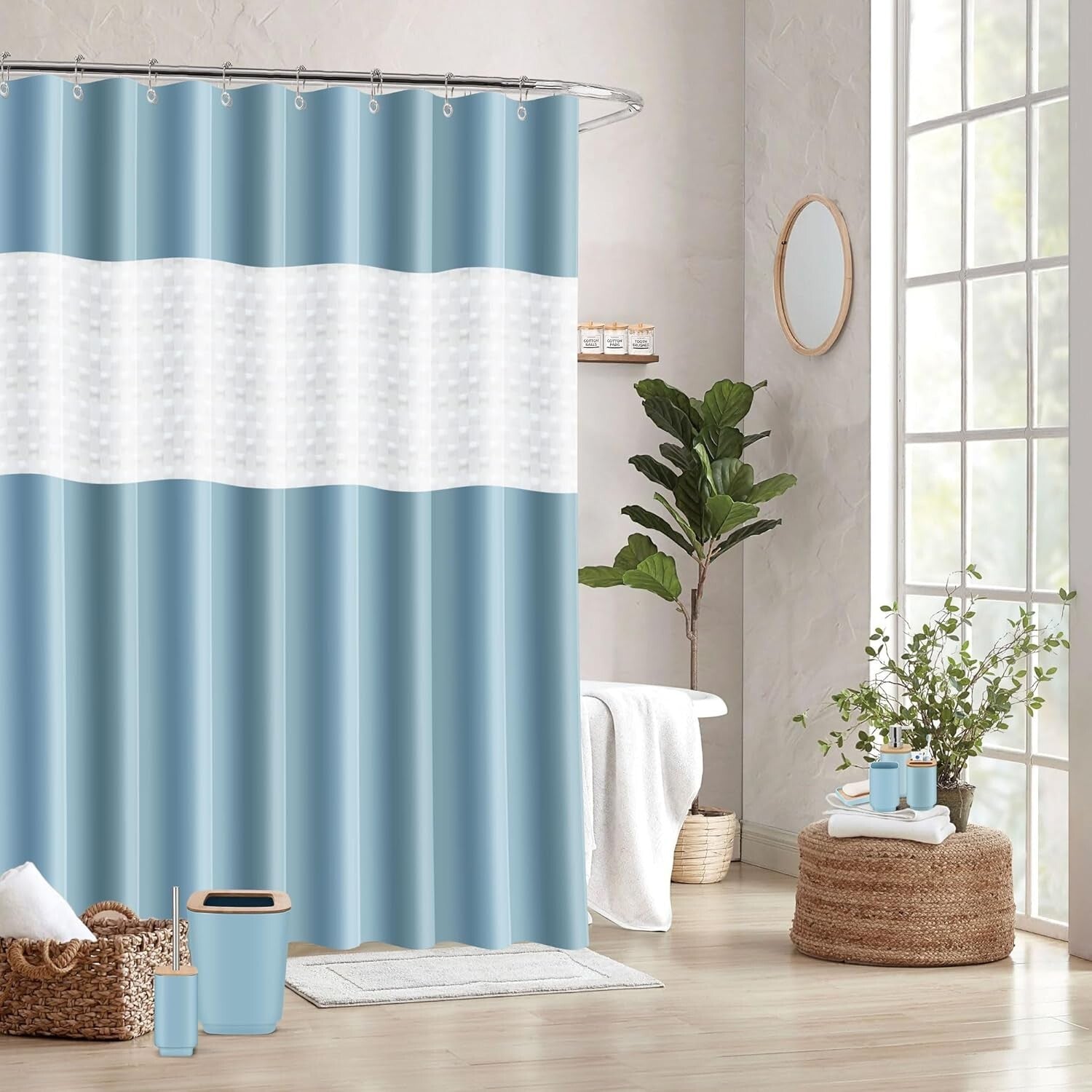 Elegant 24-Piece Navy Blue Bathroom Accessories Set with Shower Curtain & Tra...