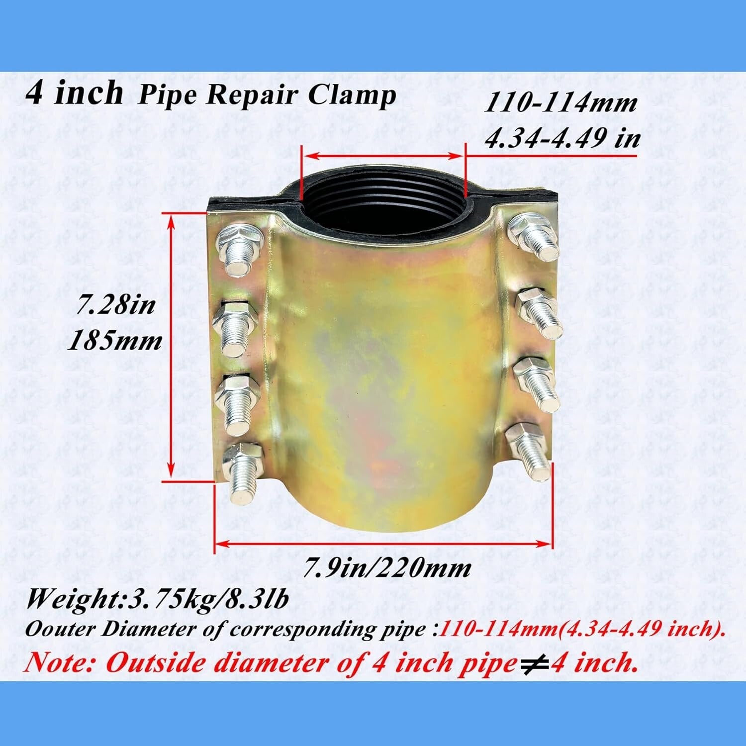 4 inch Heavy-Duty Pipe Repair Clamp - Effortless Seal with Bronze Coating