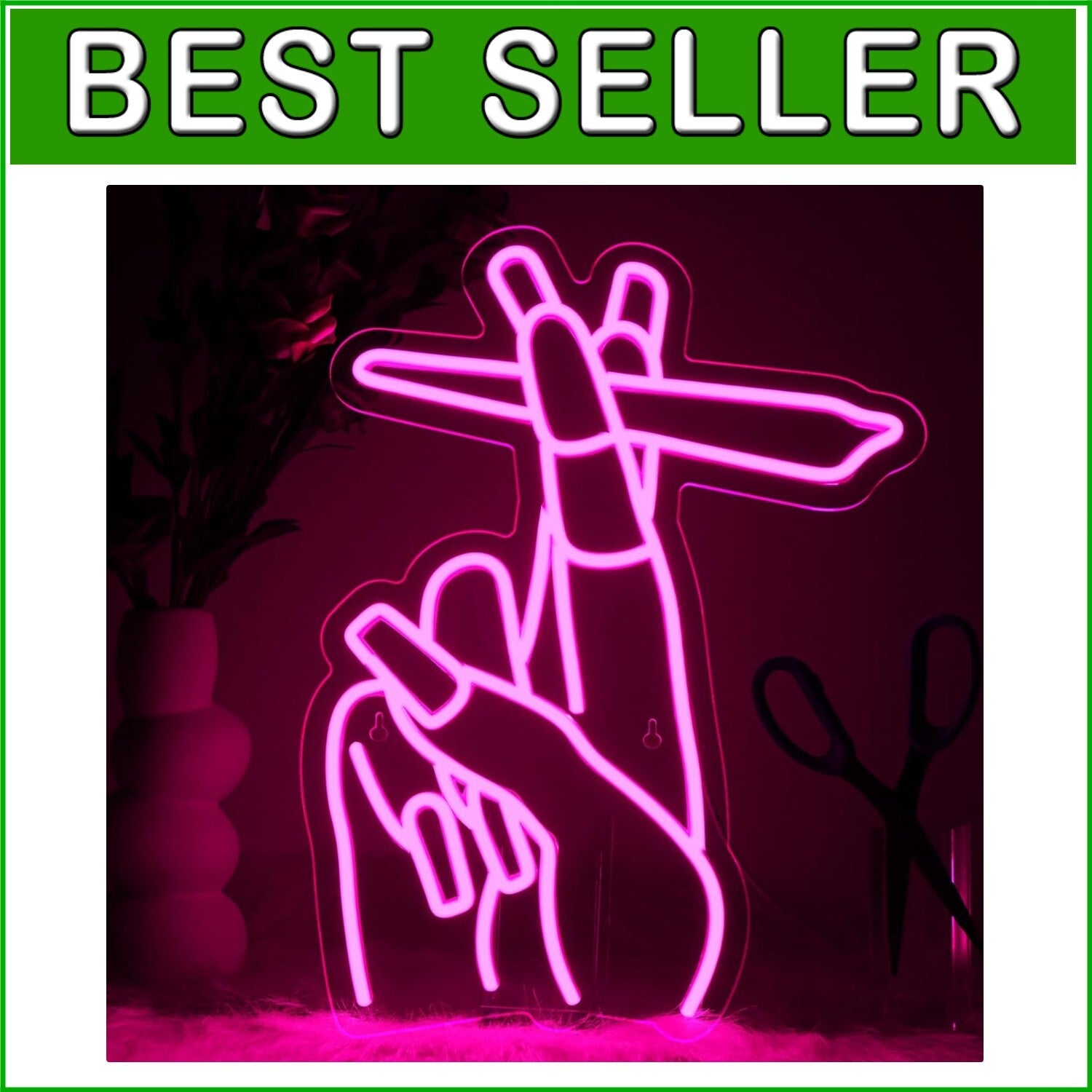 DIY Wall-Mounted Pink Hand Neon Sign with Chain and Hooks - Stylish Display