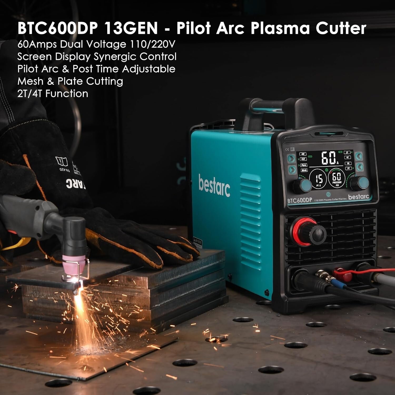 13th Gen 60A Plasma Cutting Machine with Digital Display & Adjustable Air Sensor