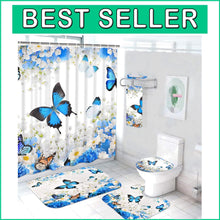 Load image into Gallery viewer, Large 7-Piece Floral Butterfly Bathroom Decor Set: Shower Curtain &amp; Accessories