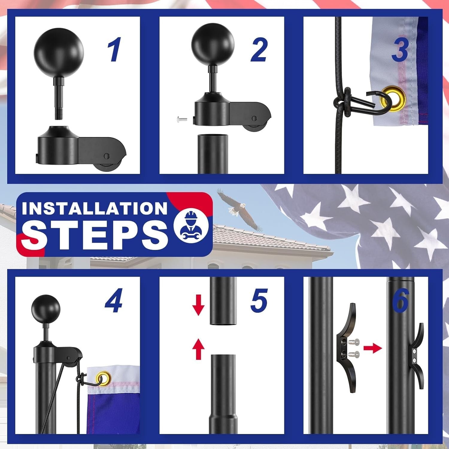 Commercial Grade 25FT Flag Pole Kit - 13 Gauge Aluminum with Embroidered Flag