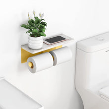 Load image into Gallery viewer, Modern Brushed Gold Toilet Paper Holder with Marble Shelf for Stylish Washrooms