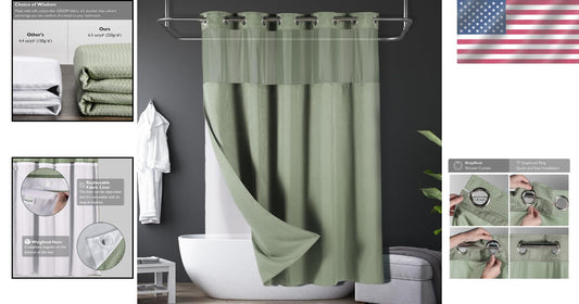 Hotel-Grade Heavy Duty Weiss Fabric Shower Curtain with Removable Liner, 71W 78L