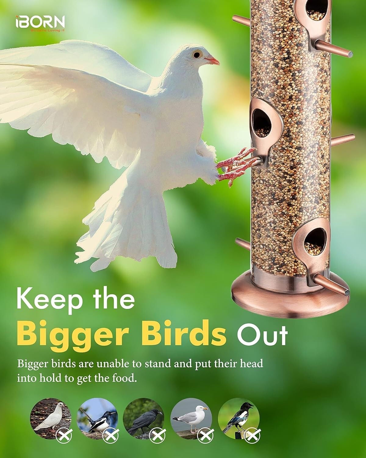 Durable 6-Port Hanging Bird Feeders - Brushed Copper Finish, Set of 2