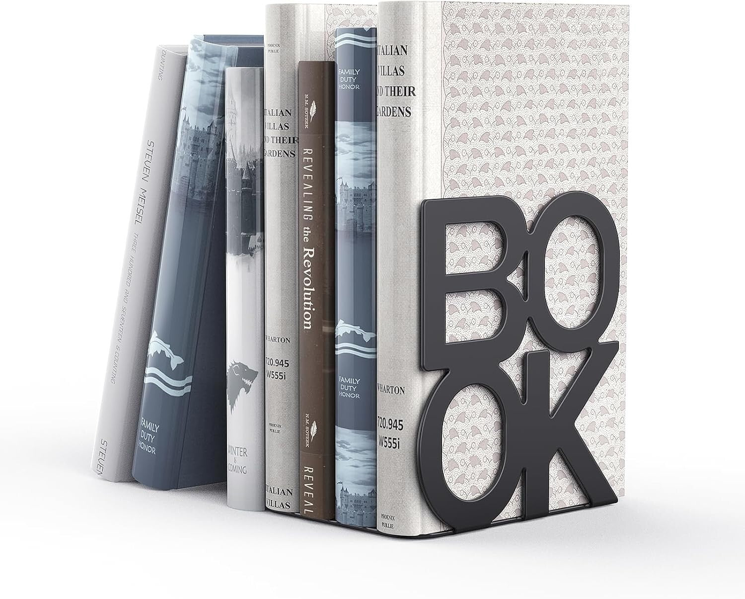 Elegant Black Metal Bookends - Perfect Gift for Book Lovers, 8 Pairs Included