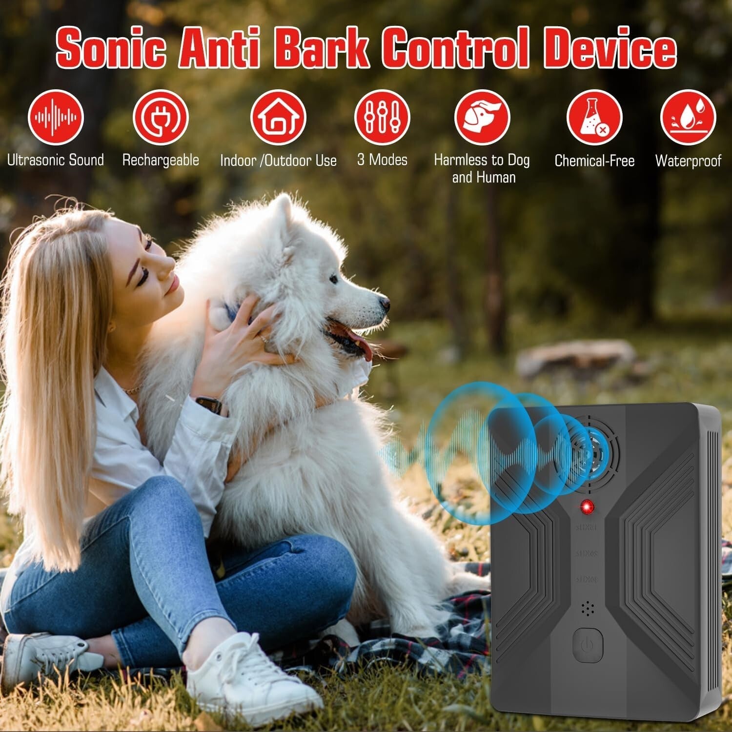 Compact 3-Mode Anti Barking Device for Effective Dog Training - USB Rechargeable