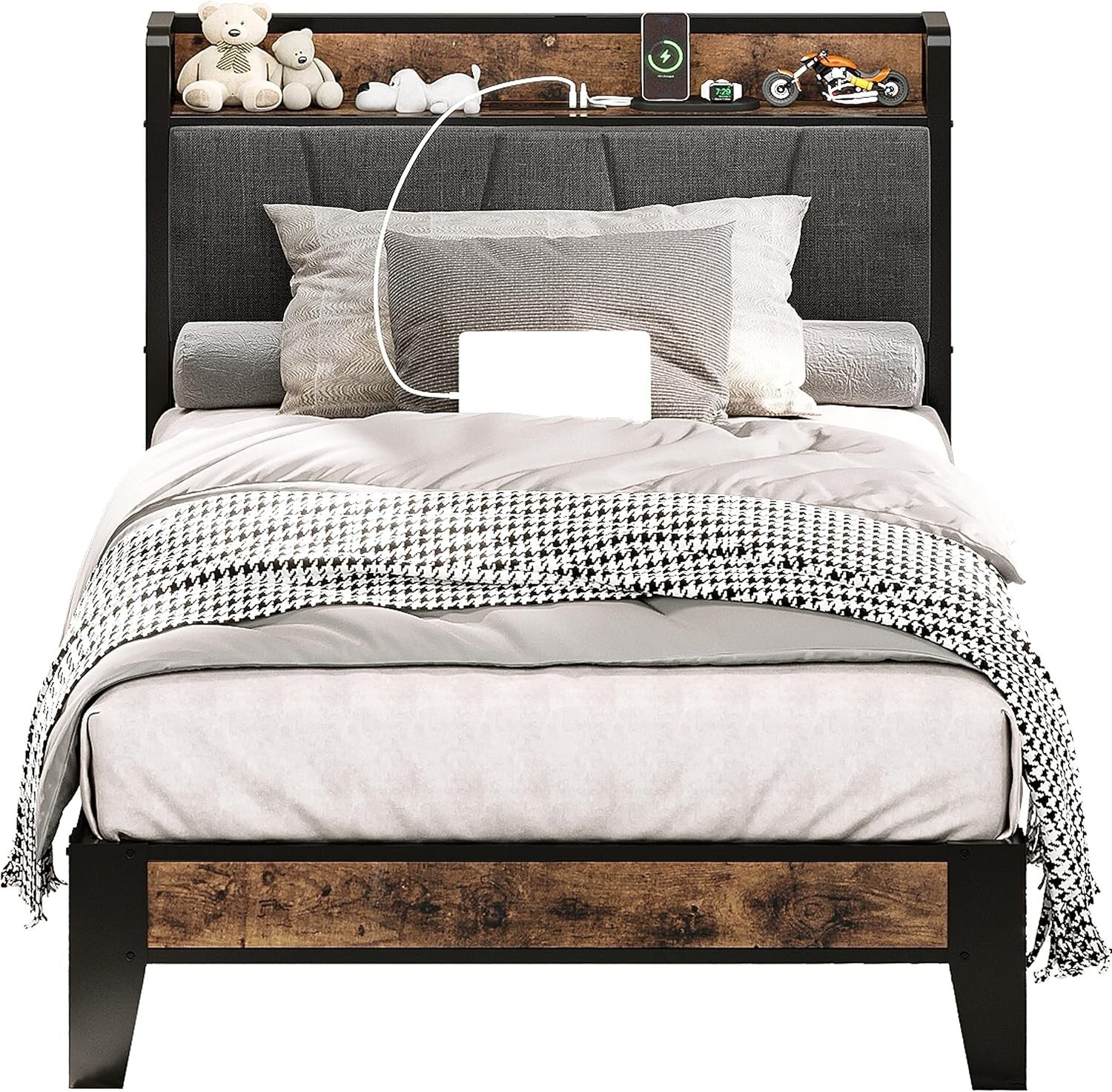 Noise-Free Twin Bed Frame with USB Charging Headboard - Perfect for Small Spaces