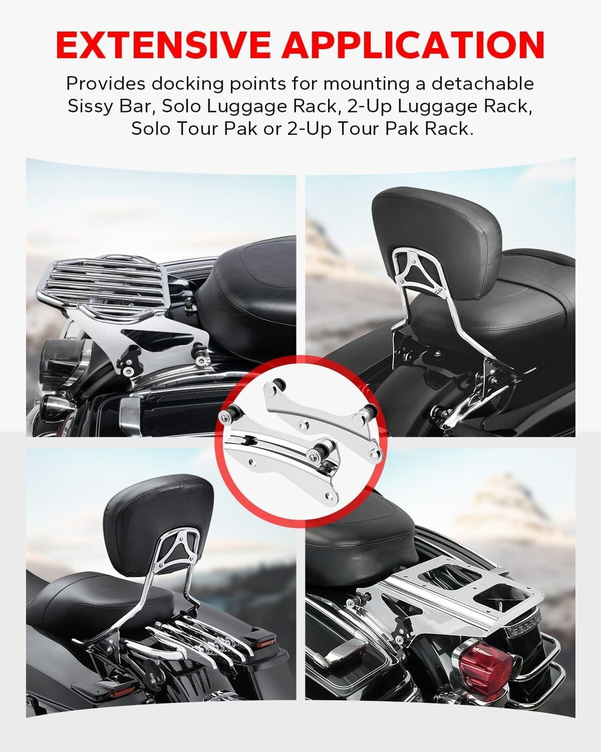 Durable Chrome 4 Point Docking System for Harley Davidson Touring Motorcycles