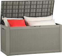 Load image into Gallery viewer, Versatile 100-Gallon Taupe Deck Box for Patio, Pools, and Garden Accessories