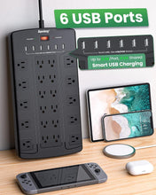 Load image into Gallery viewer, Multi-Outlets Power Strip with 22 Outlets + 6 USB Ports - Flat Plug for Space