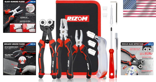 Premium Glass Cutting Tool Set: 8" Nippers, Curved Pliers & Breaker Grozer