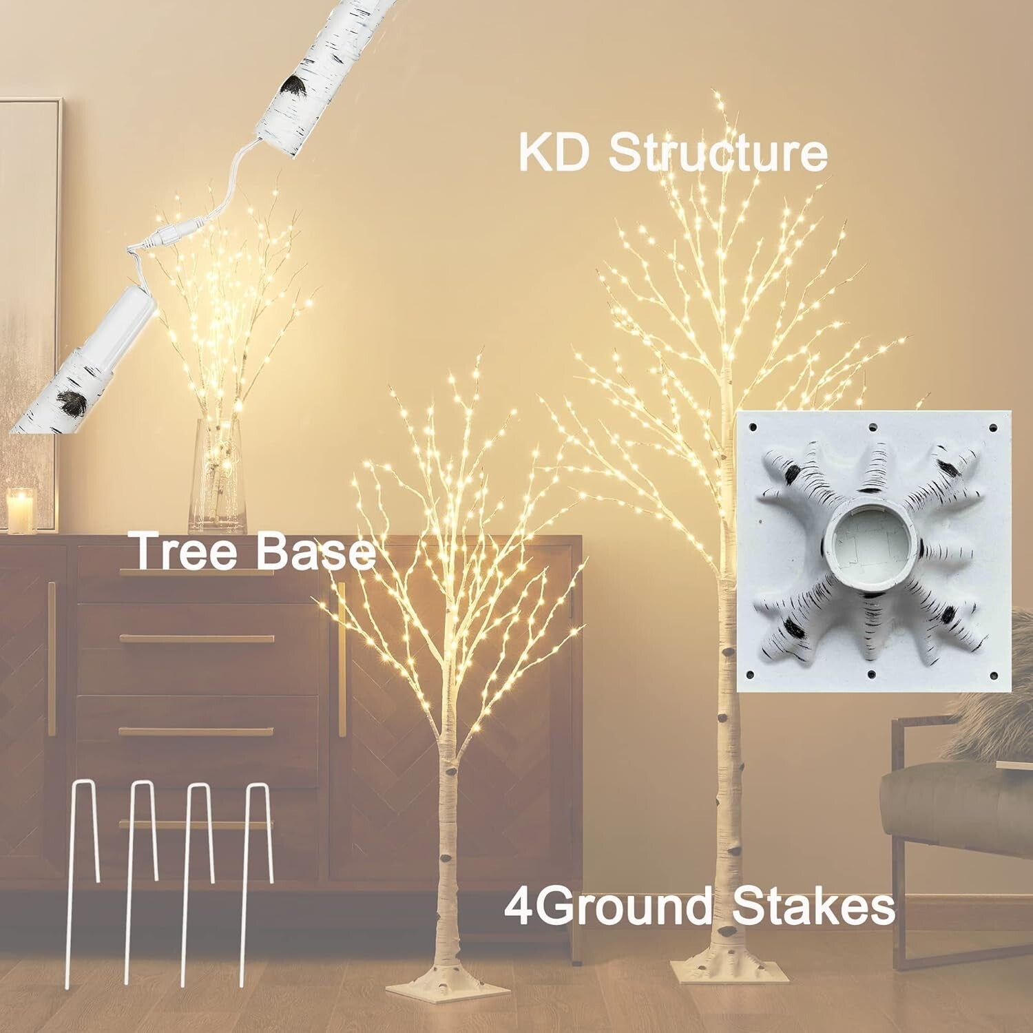 Stylish 6FT Birch Tree Featuring 330 Fairy Lights - Ideal for Indoor/Outdoor Use