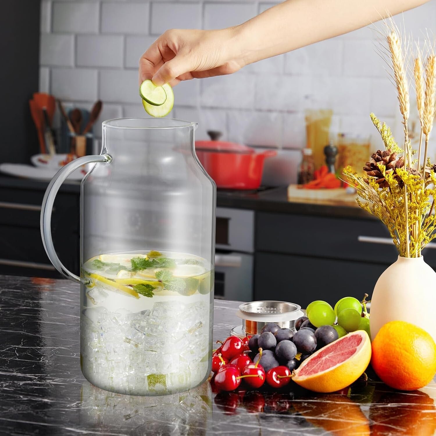 Versatile 1 Gallon Glass Water Jug with Stainless Steel Lid - Ideal for Parties