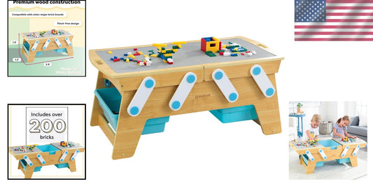 Durable Building Bricks Storage Table with Three Bins - Versatile Play Space