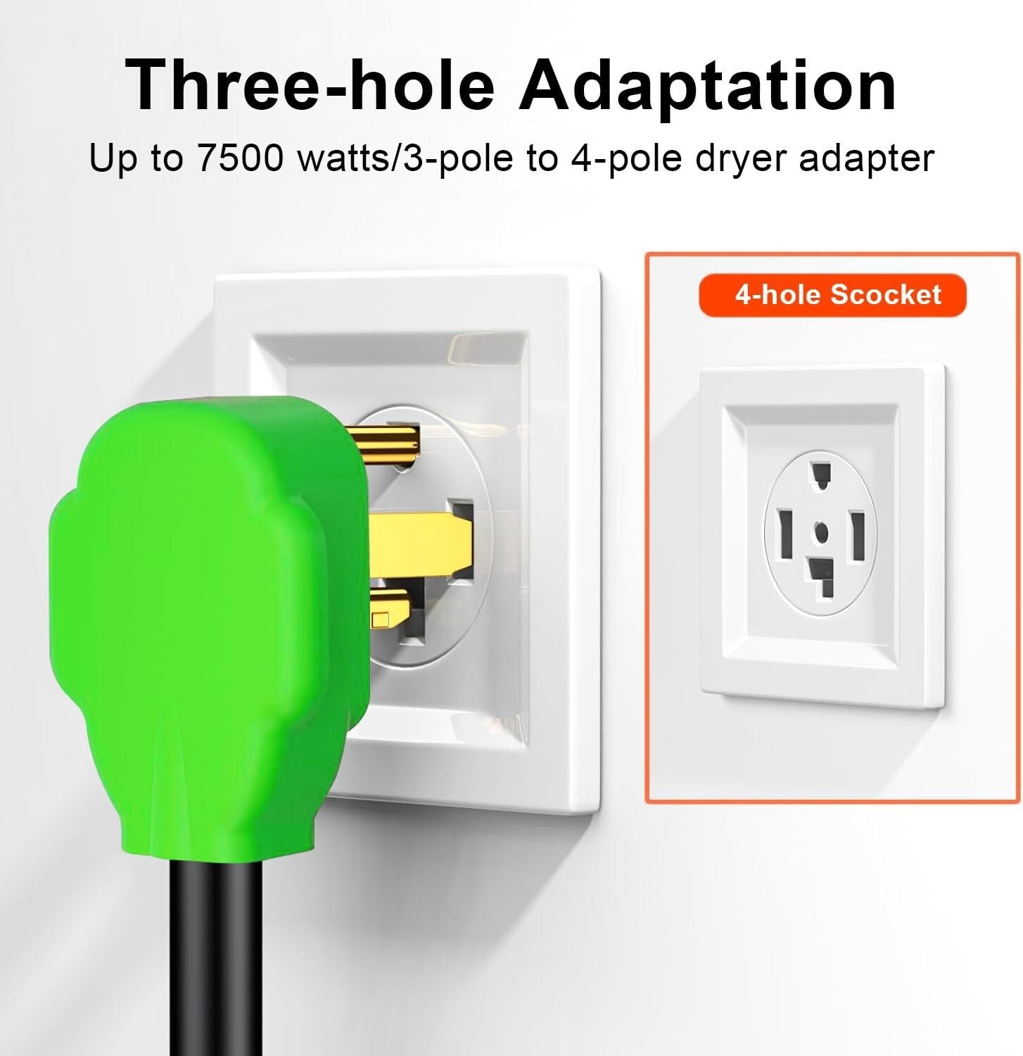 Heavy-Duty 4 to 3 Prong Dryer Adapter - Durable PVC and Copper Construction