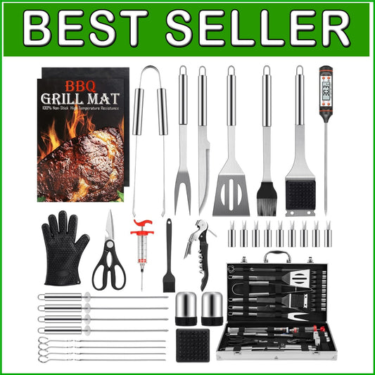 Deluxe 34-Piece Outdoor Grill Tool Set with Aluminum Case - Ideal for Gifting