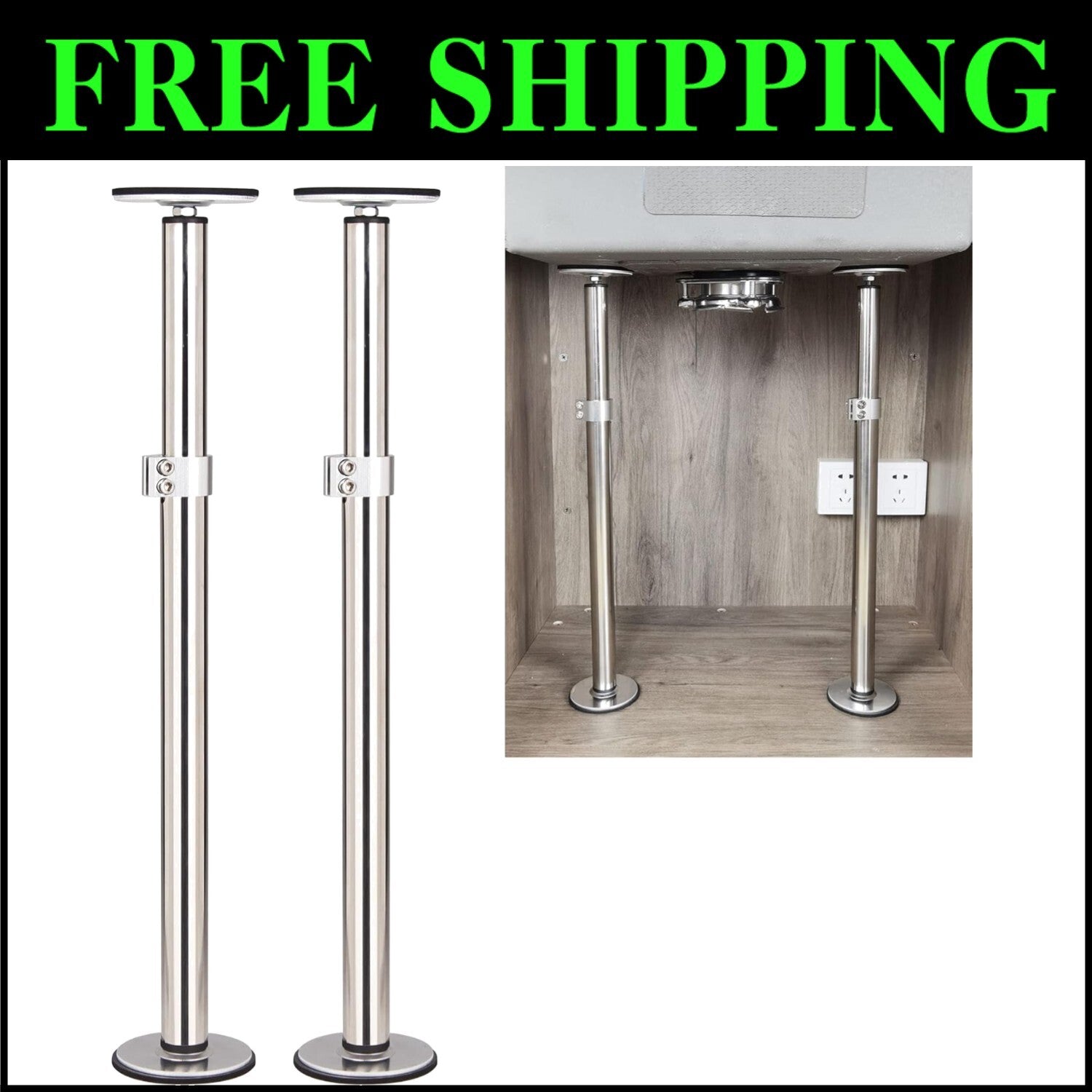 Stainless Steel Undermount Sink Support Kit - Height Adjustable 16-29.5 inches