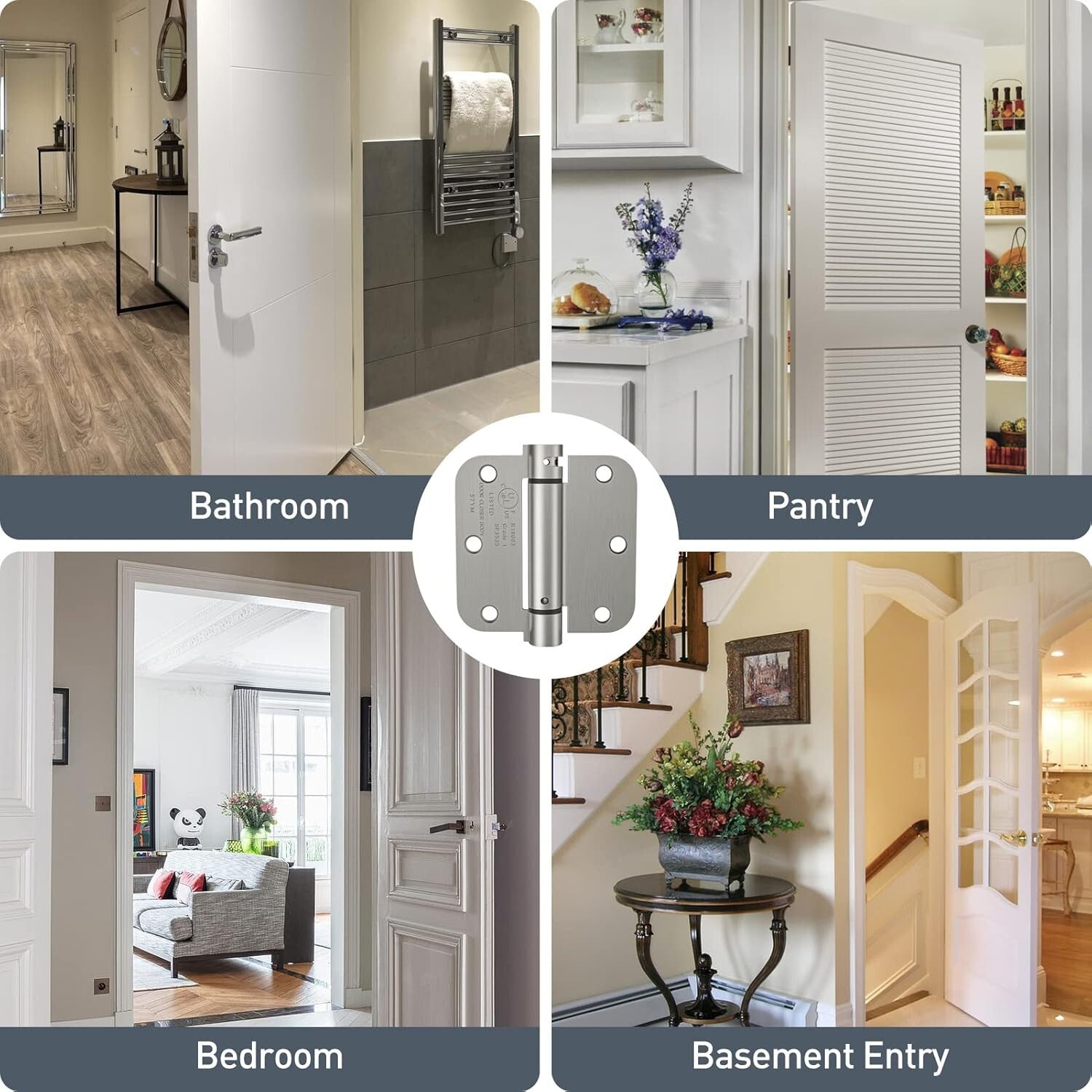 Durable Self Closing Spring Hinge, 3.5'' - Supports Doors Up to 80 lbs, 4 Pack