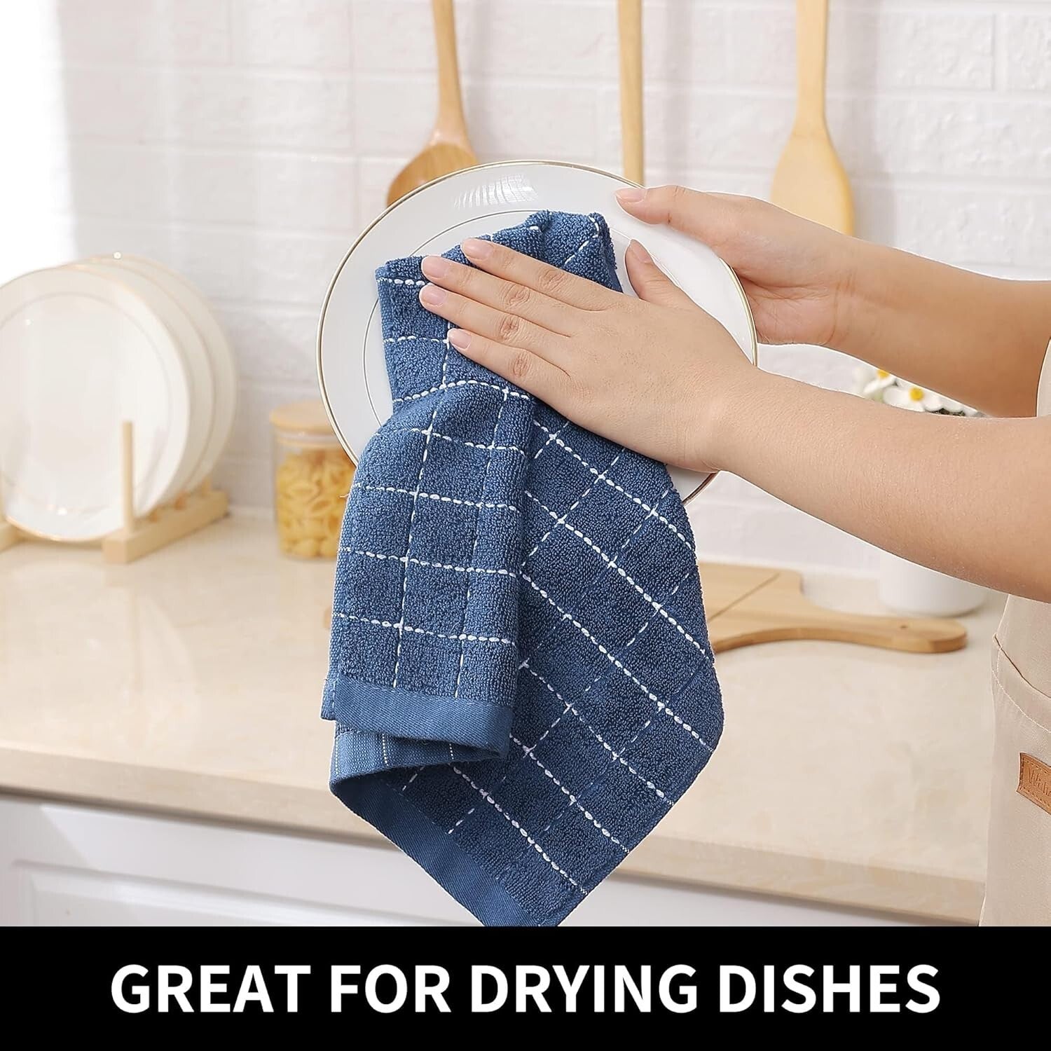 Elegant 12-Pack of Cotton Dish Towels - 13x28 Checkered for Quick Drying & Care