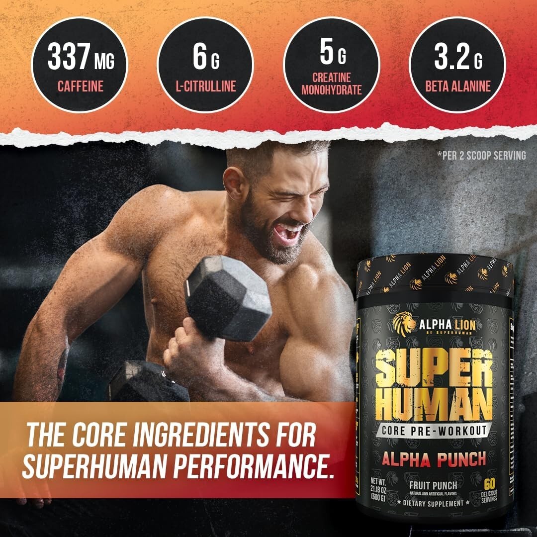 Alpha Punch Core Pre-Workout Powder with Creatine & Sustained Energy—60 Servings