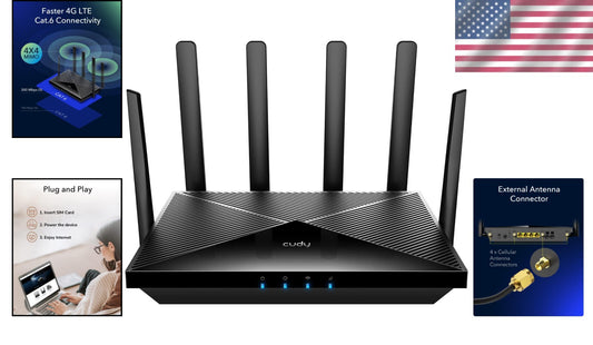 Smart 4G LTE Cat 6 WiFi Router with MIMO Antennas - Fast, Secure, Versatile