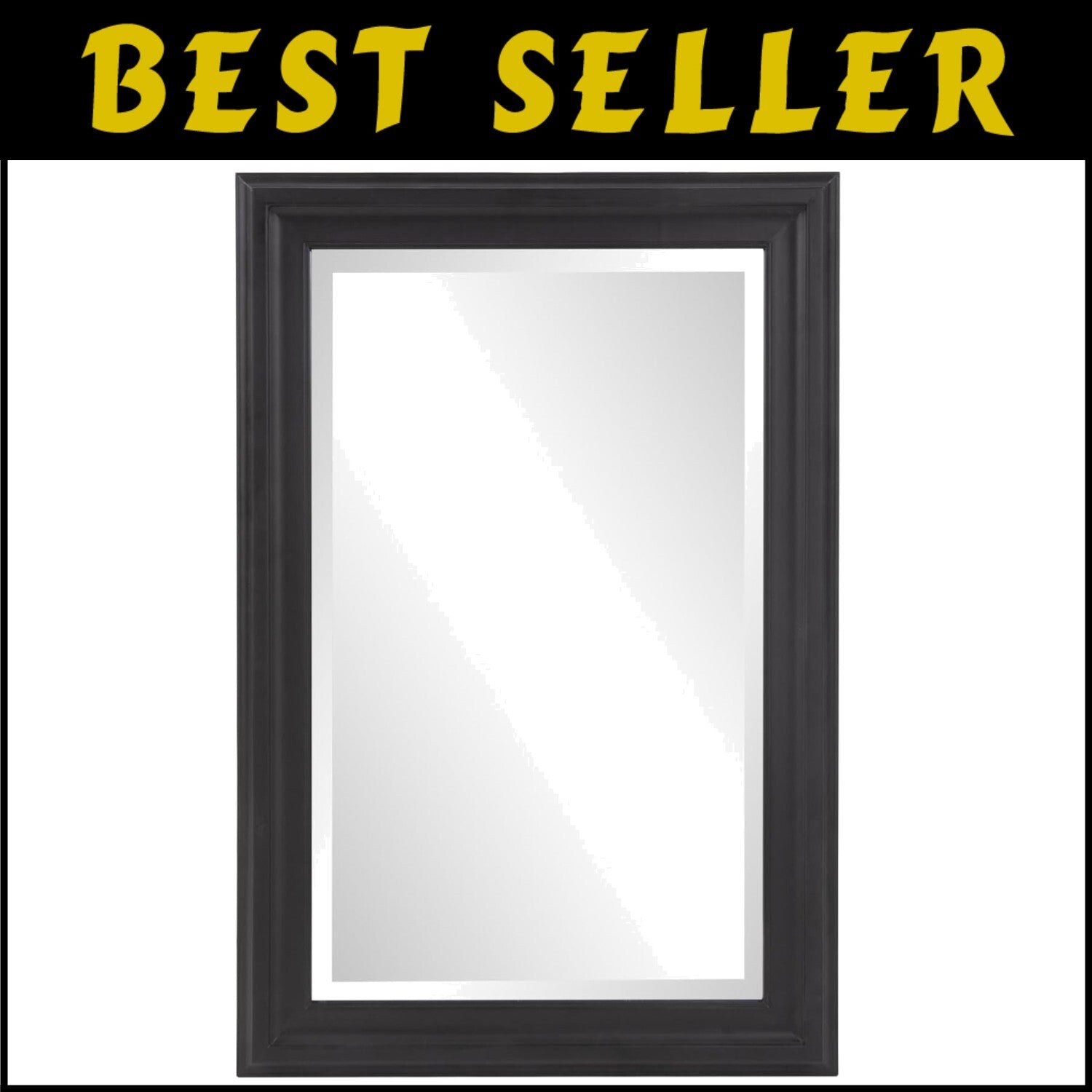 Transitional Rectangular Wall Mirror in Matte Black - Ready to Hang Style