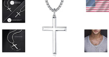 Load image into Gallery viewer, 24 Inch Stainless Steel Box Chain with Sterling Silver Cross Pendant for Him