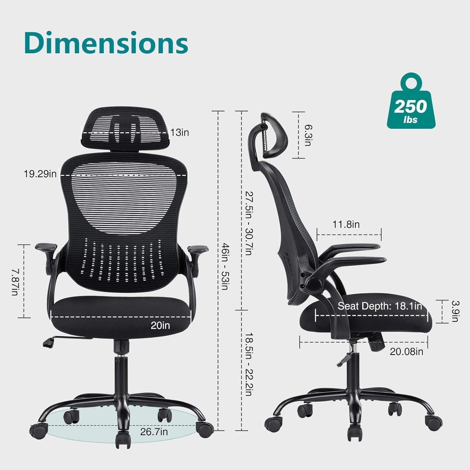 Ergonomic High-Back Office Chair with Lumbar Support and Flip-Up Armrests, Black