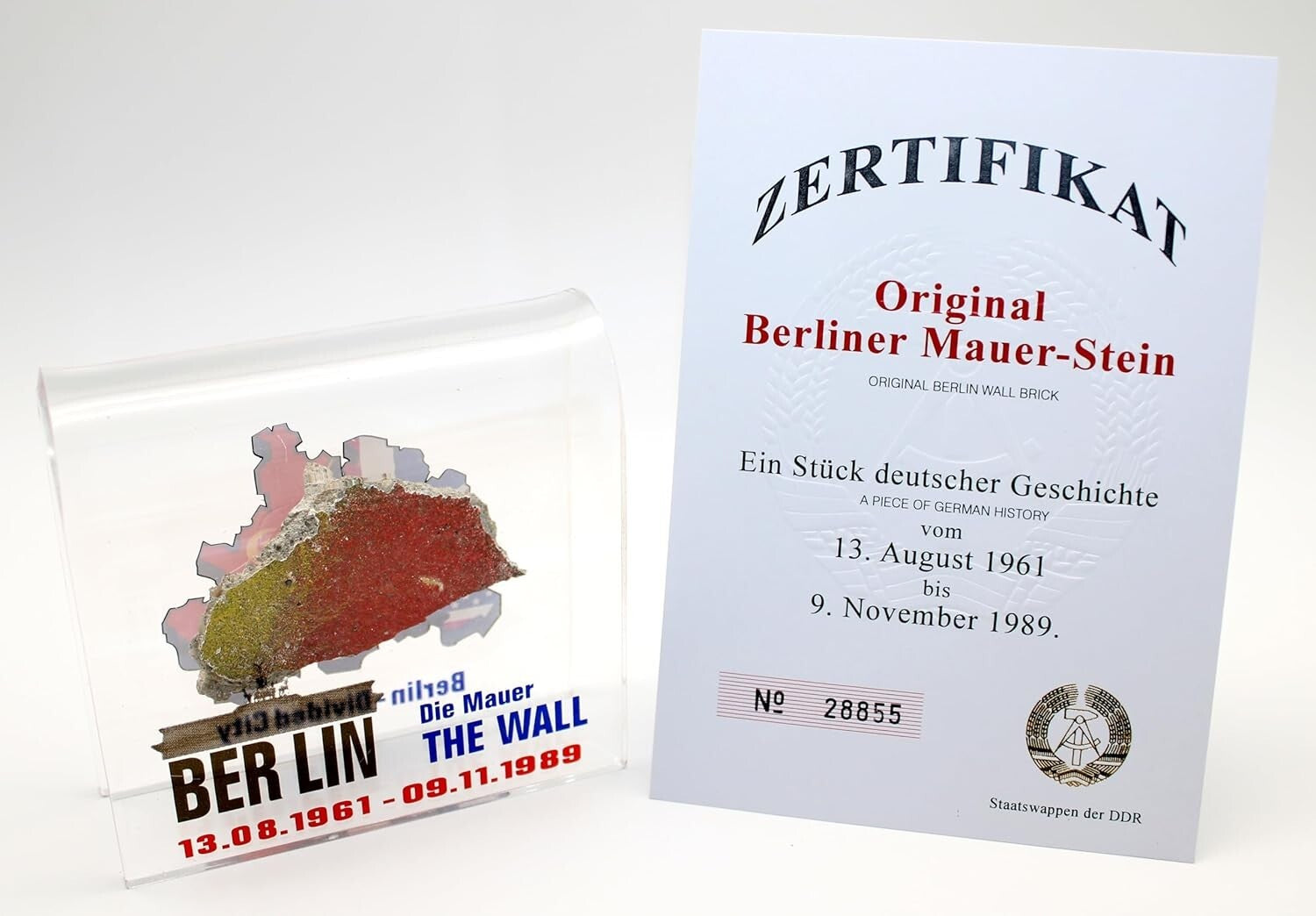 Collectible Berlin Wall Fragment in Durable Acrylic Display - Perfect 4"x4" Size