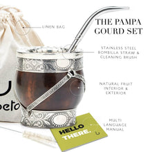 Load image into Gallery viewer, Authentic Yerba Mate Gourd Set - Natural Calabash with Artful Bombilla Included