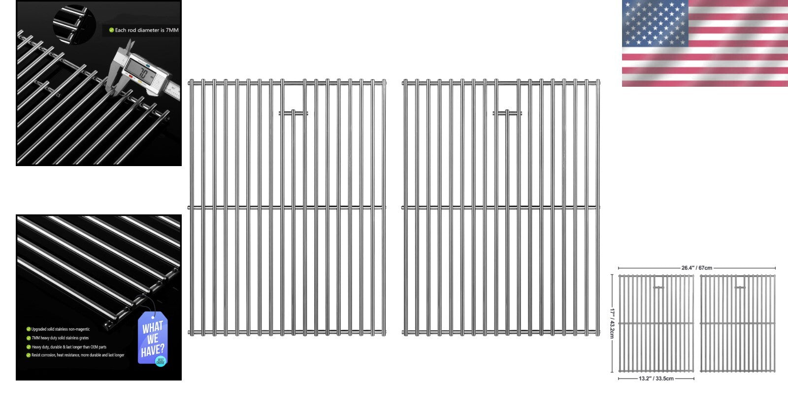 Durable 17-inch Stainless Steel Grill Grates for Nexgrill & Charbroil Models