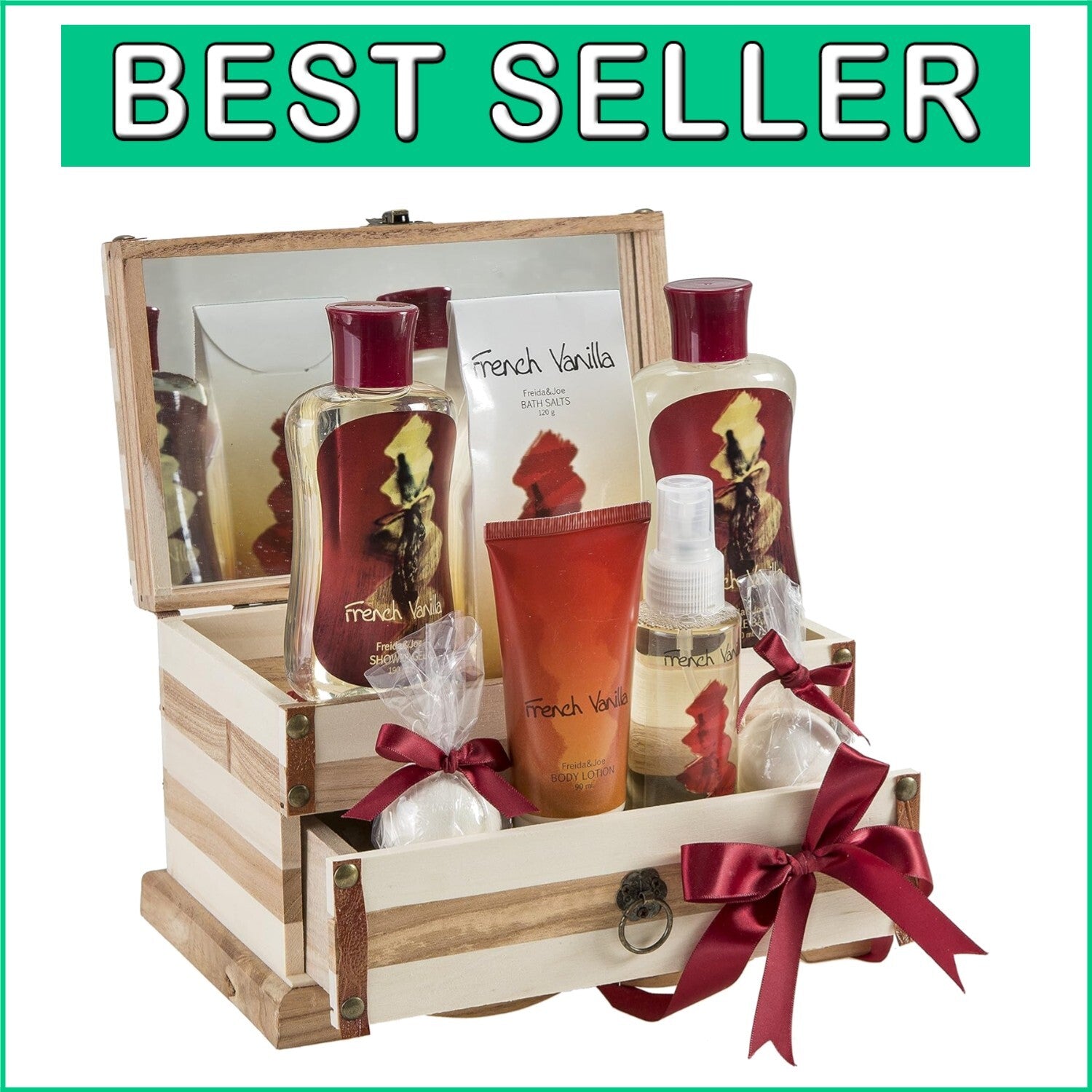 Elegant Wooden Jewelry Box with Vanilla Bath Products – Ideal for All Occasions