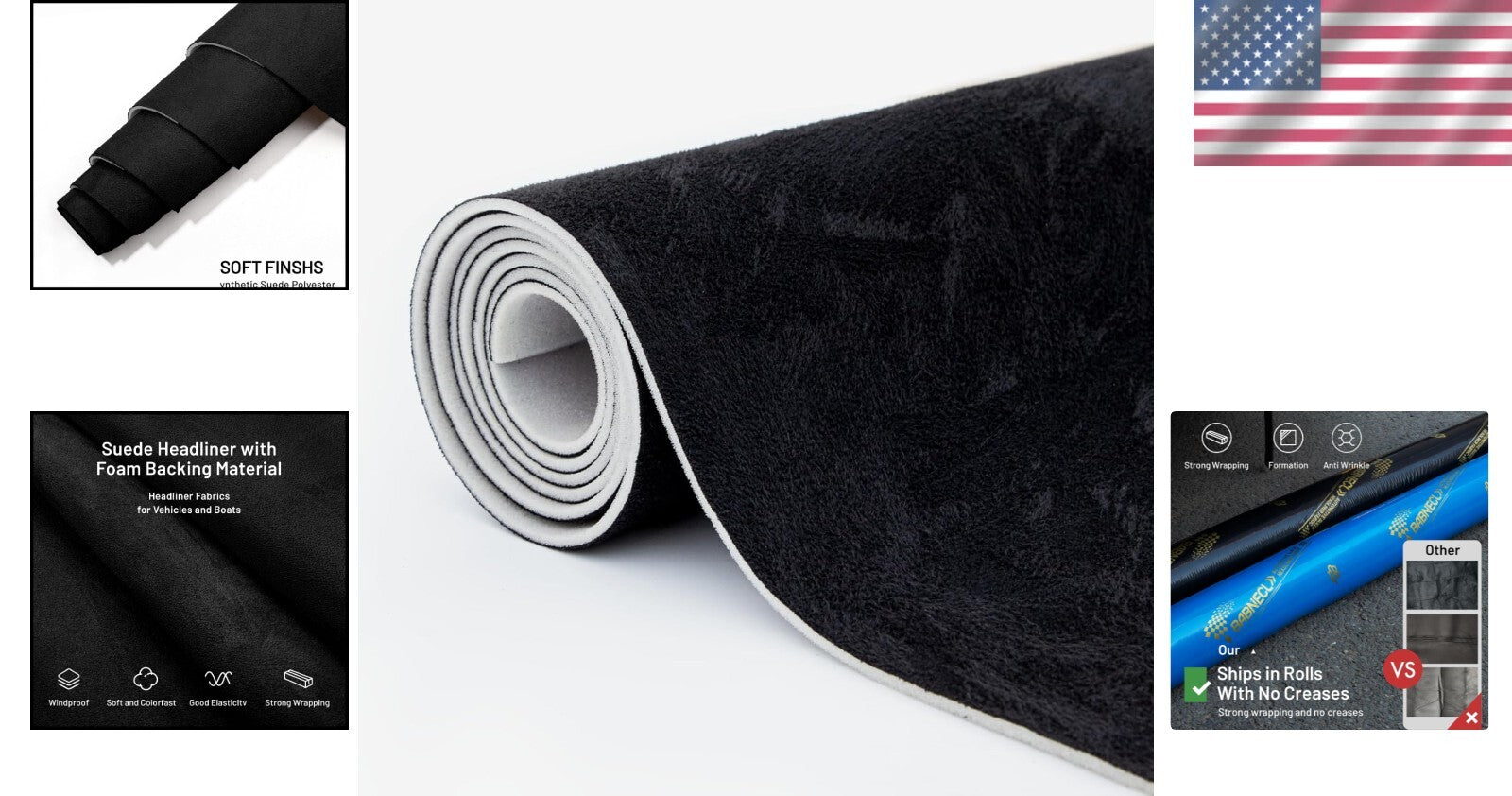 Foam-Backed Black Suede Headliner 98" L × 60" W - Ideal for DIY Projects