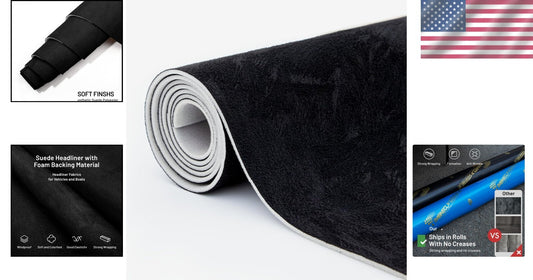 Foam-Backed Black Suede Headliner 98" L × 60" W - Ideal for DIY Projects