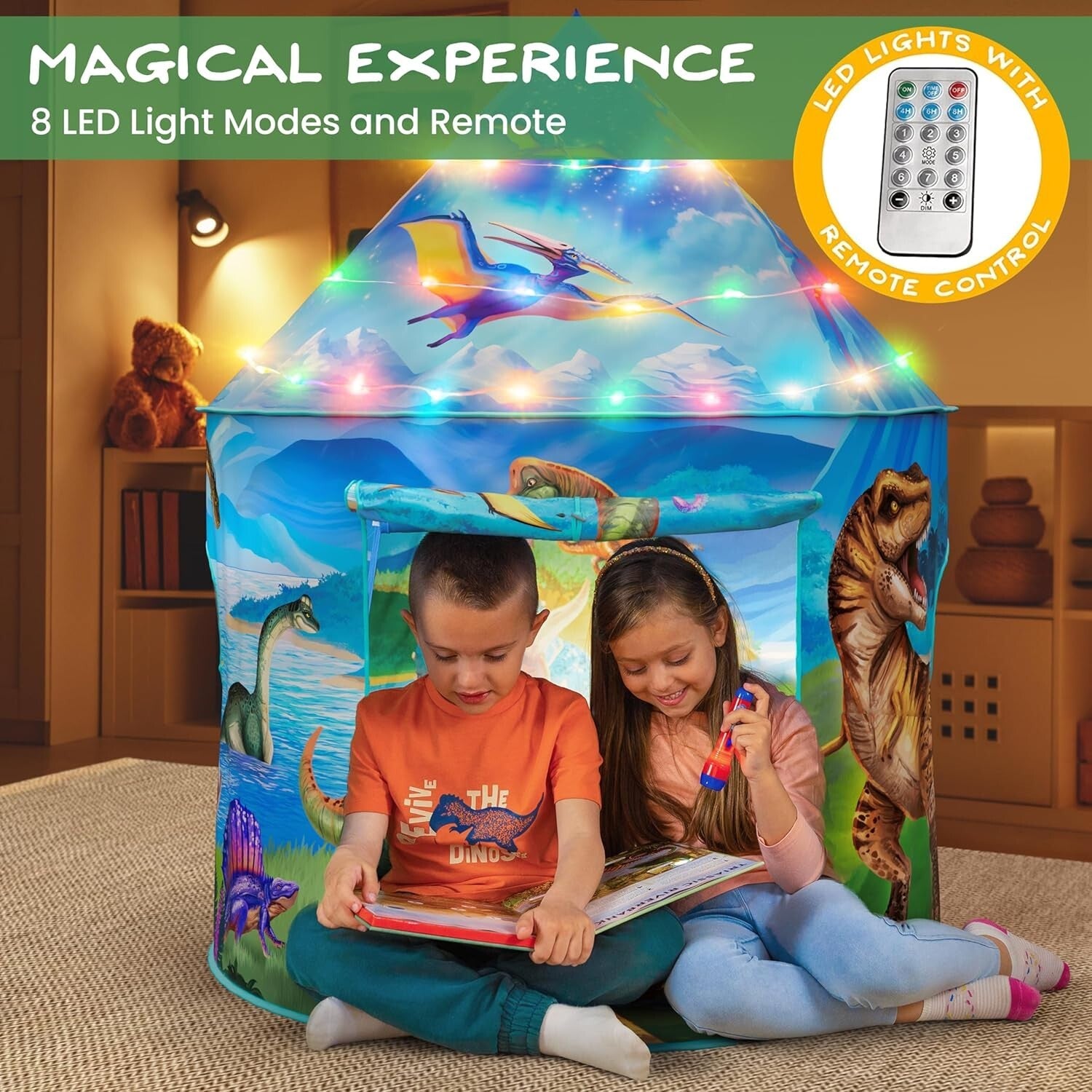 Vibrant Dino Play Tent with Roar Sounds & Remote LED Lights - Indoor & Outdoor!