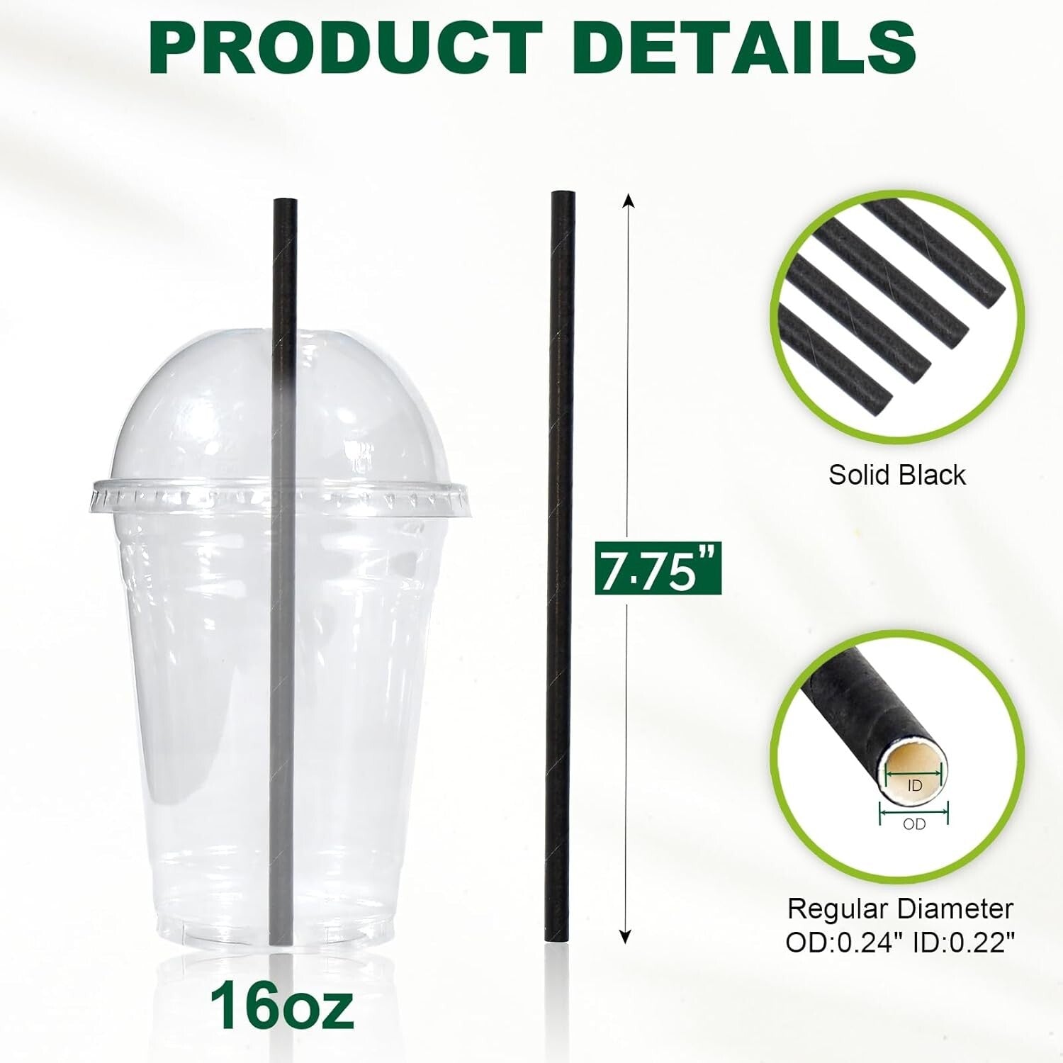 Classic Solid Black 7.75 Inch Drinking Straws - Biodegradable Bulk Case of 4000