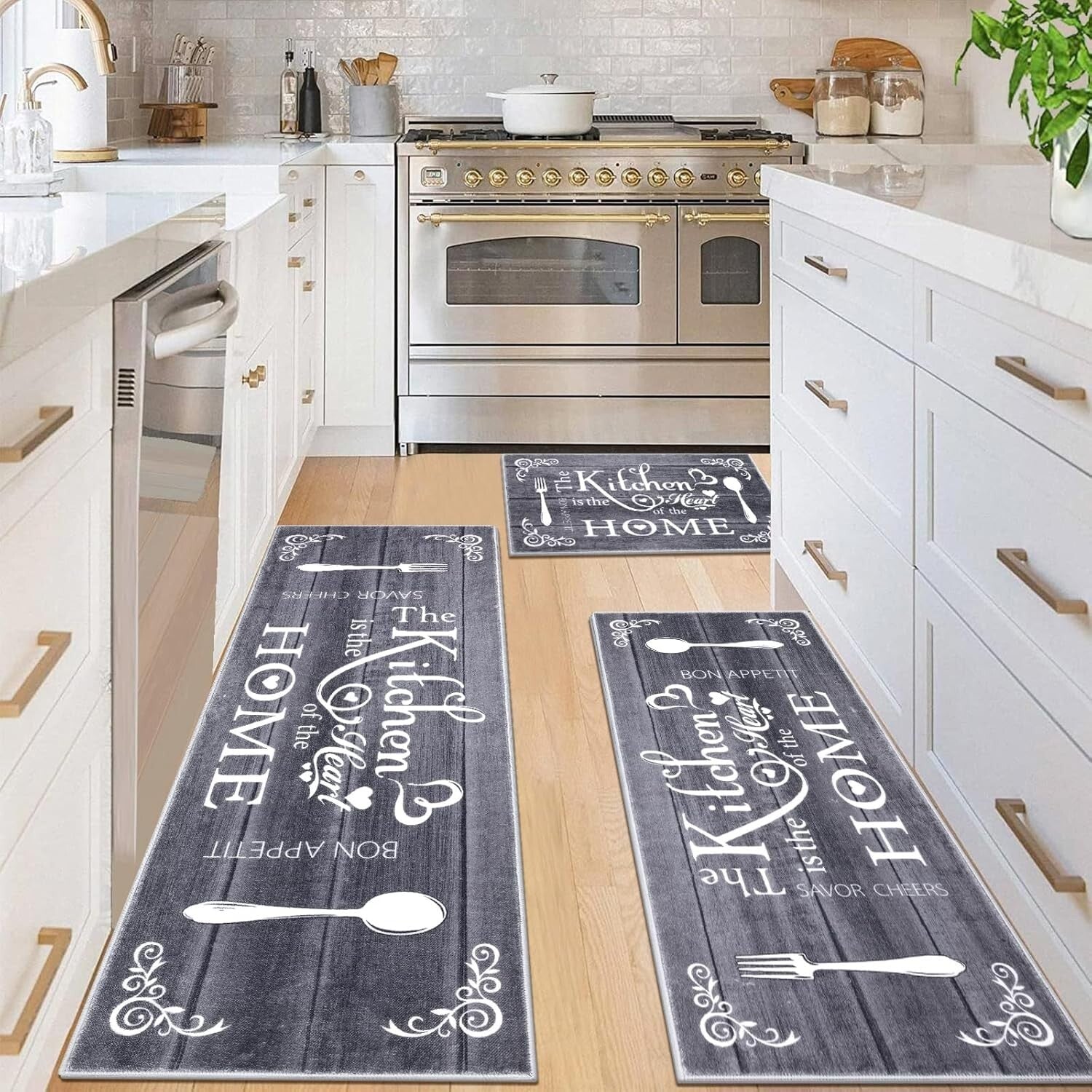Elegant 3-Piece Boho Kitchen Rug Set - Machine Washable Non-Slip Mats