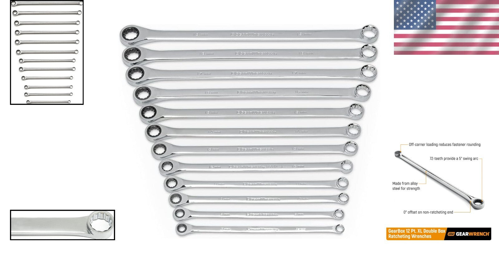 12-Piece Metric Ratcheting Wrench Set with XL Gearbox Design for Ultimate Torque