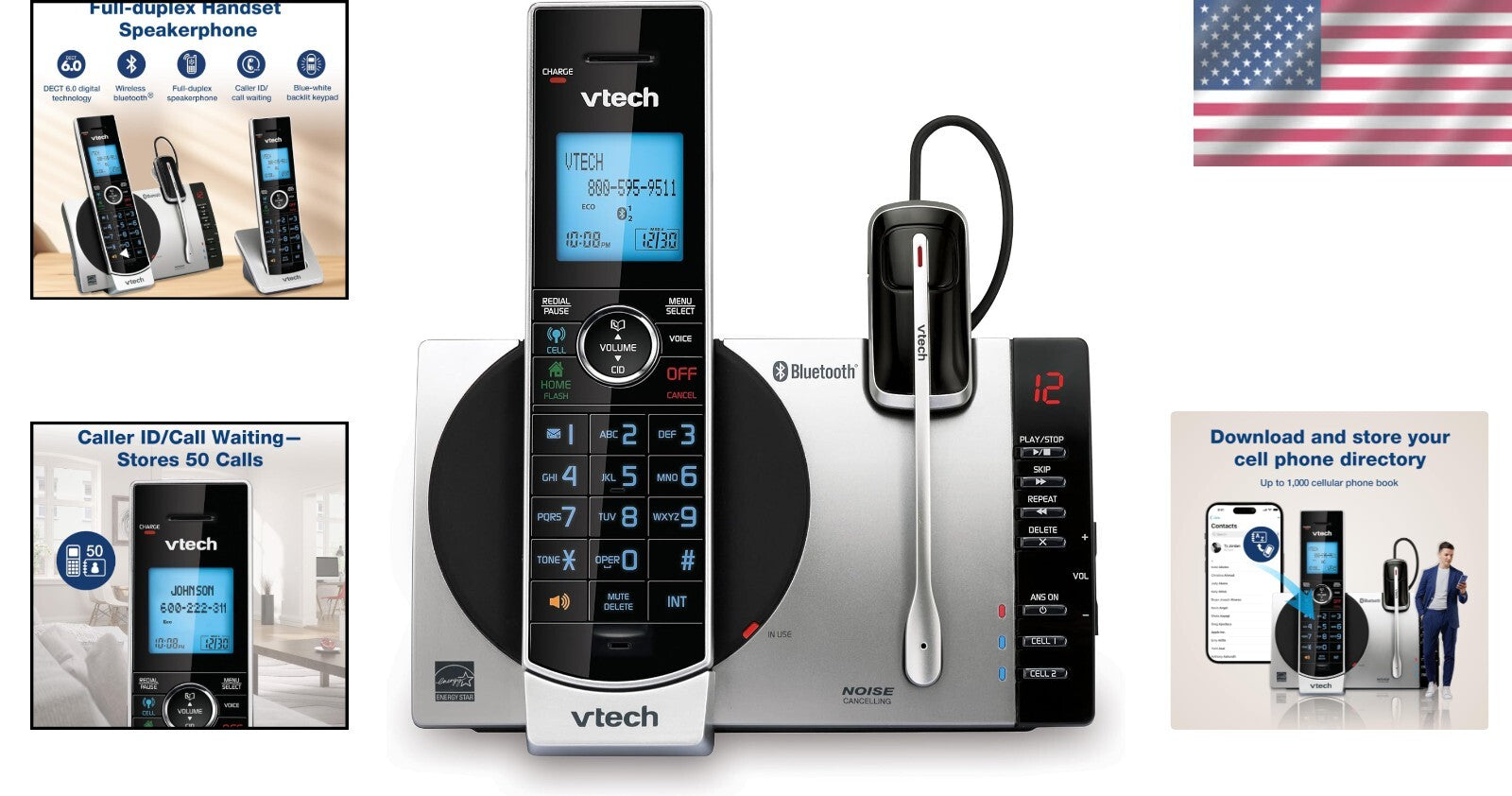 DECT 6.0 Cordless Phone with Bluetooth Headset & Voice-Guided Answering System
