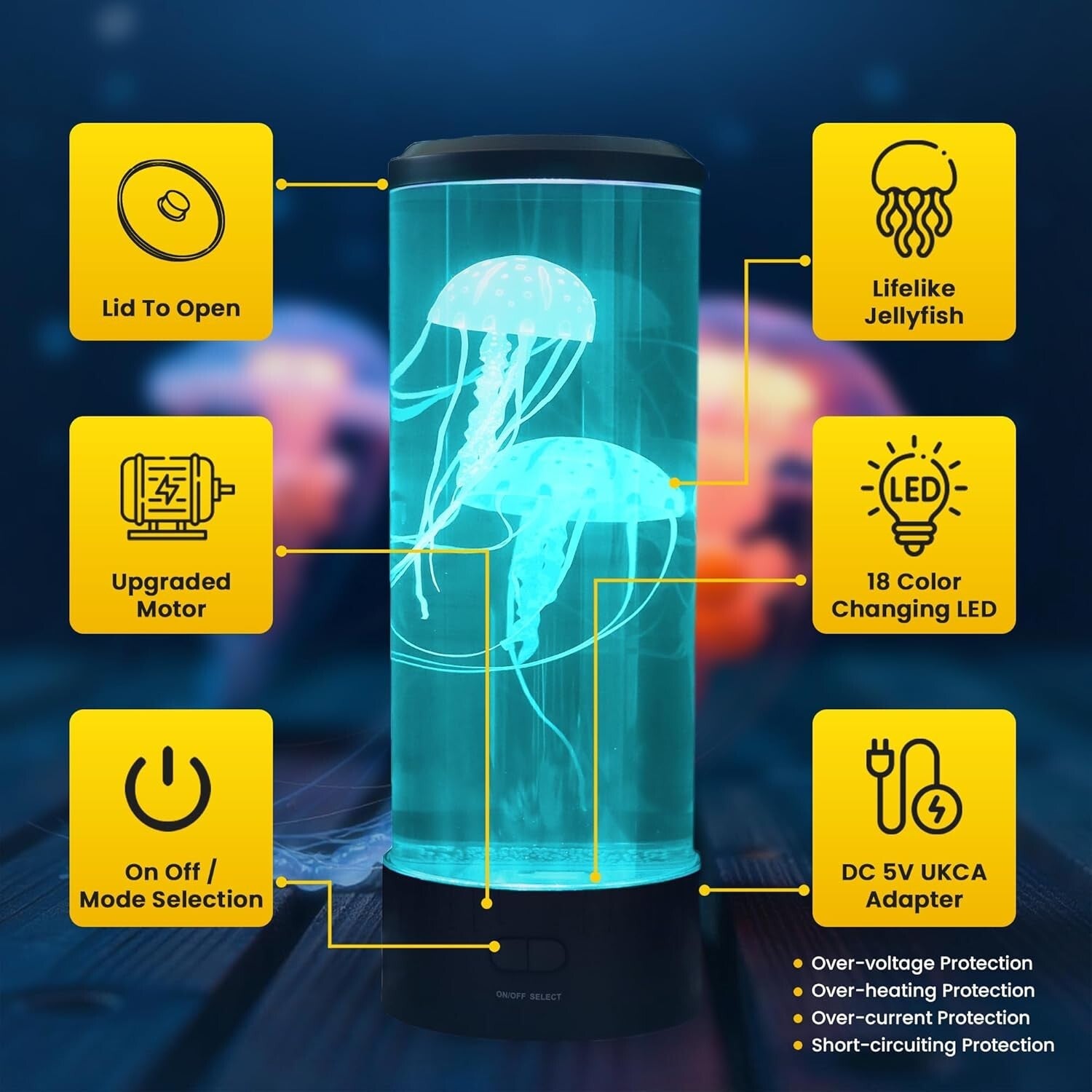 16-Color Changing Jellyfish Aquarium Lamp - LED Night Light with Remote Control
