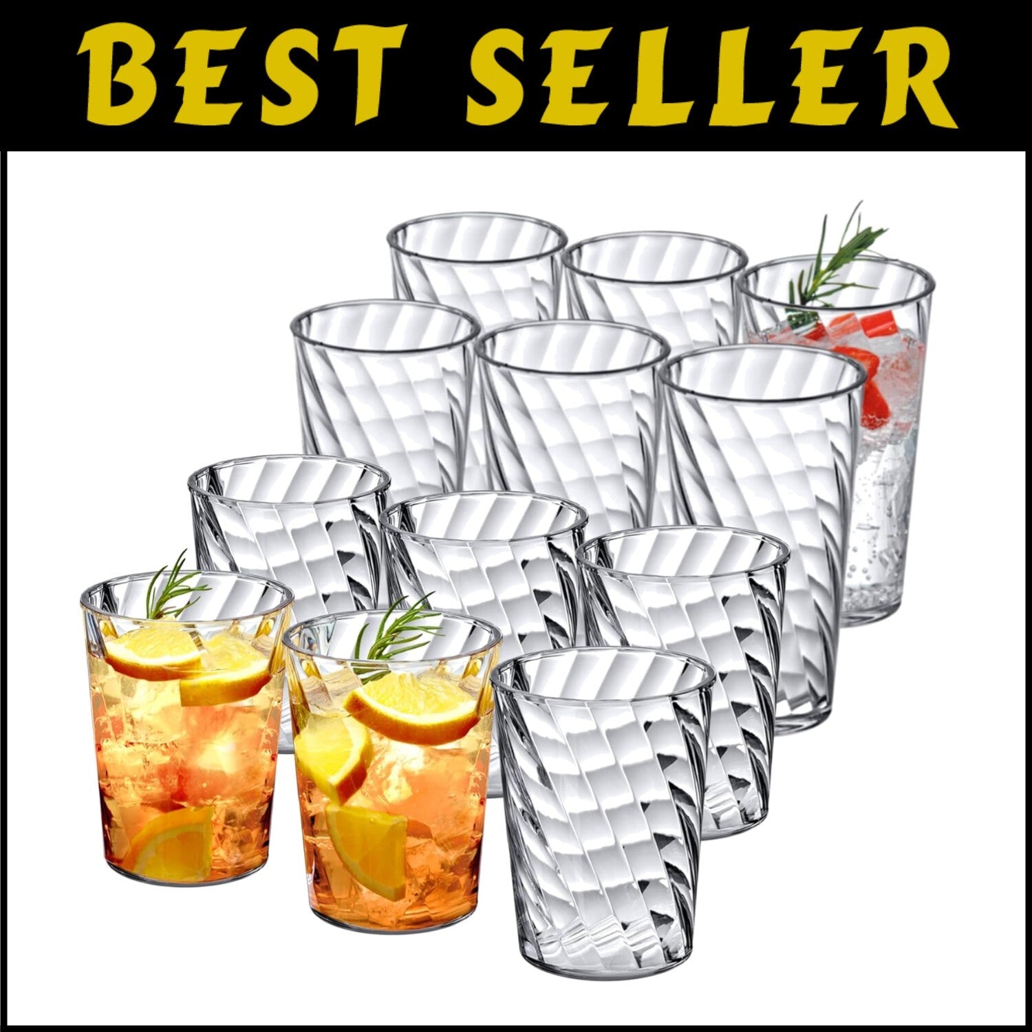 12-Pack All-Clear Plastic Drinking Glasses - Shatter-Proof & Dishwasher Safe
