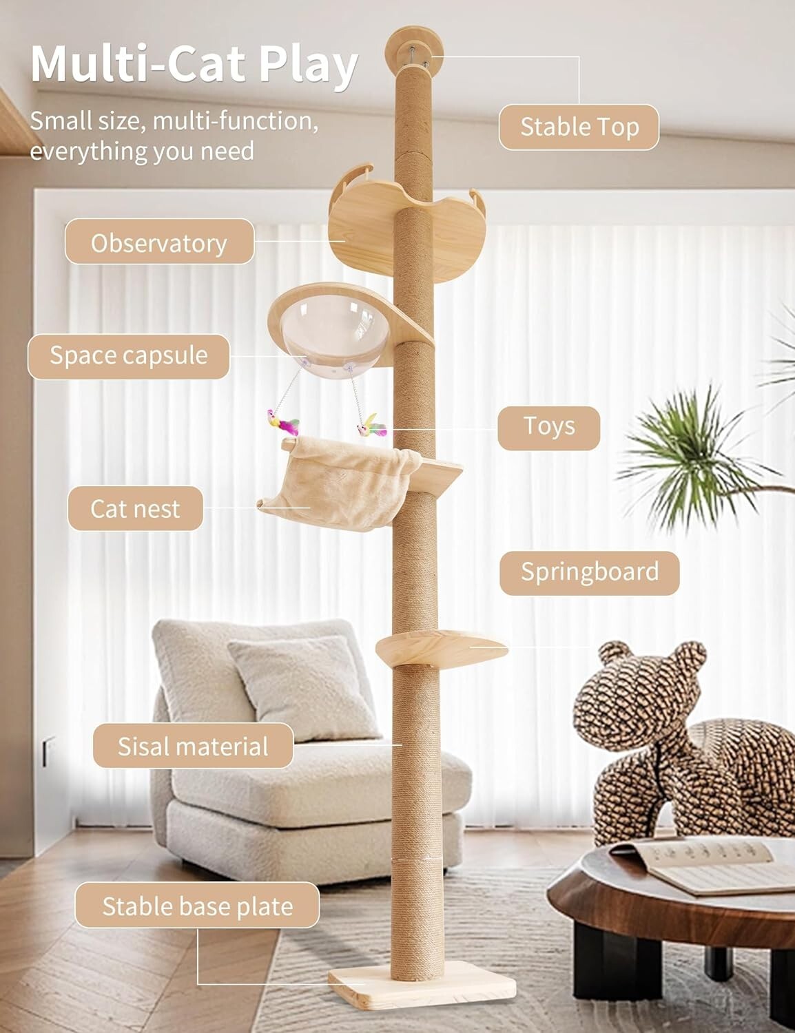 Indoor Cat Scratching Post and Activity Tree - Adjustable Height & Modern Design