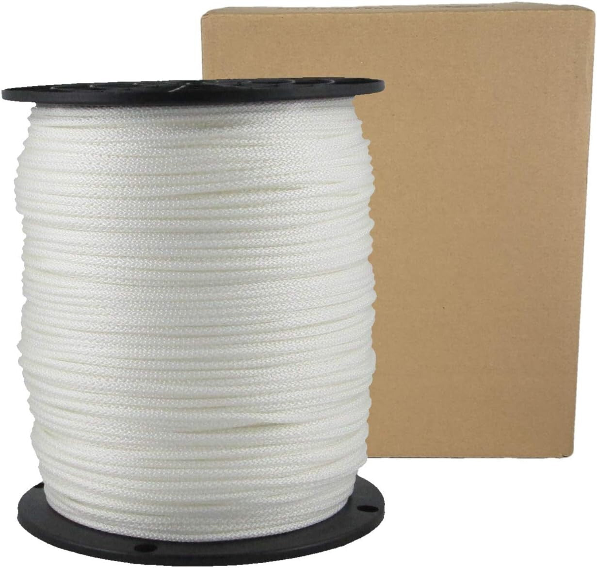 Durable 1/8” White Solid Braid Rope - 1000 Foot Spool for Indoor & Outdoor Use