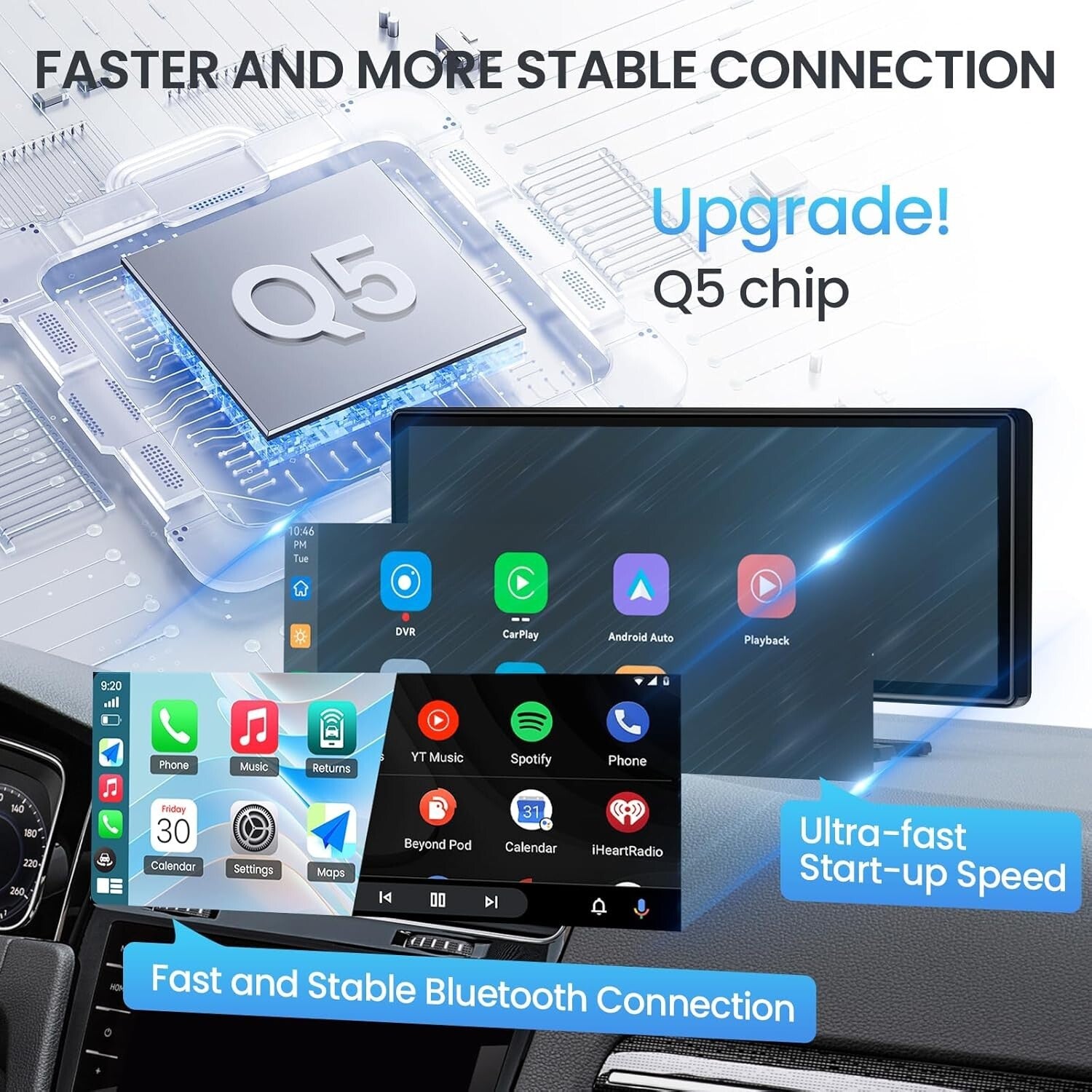 Innovative 10.26'' Wireless Car Audio Receiver with 4K Dash Cam & GPS Navigation