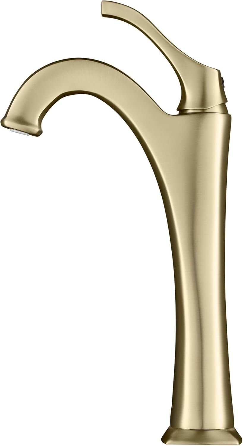 Elegant Brushed Gold Tall Vessel Bathroom Faucet with Pop-Up Drain Included