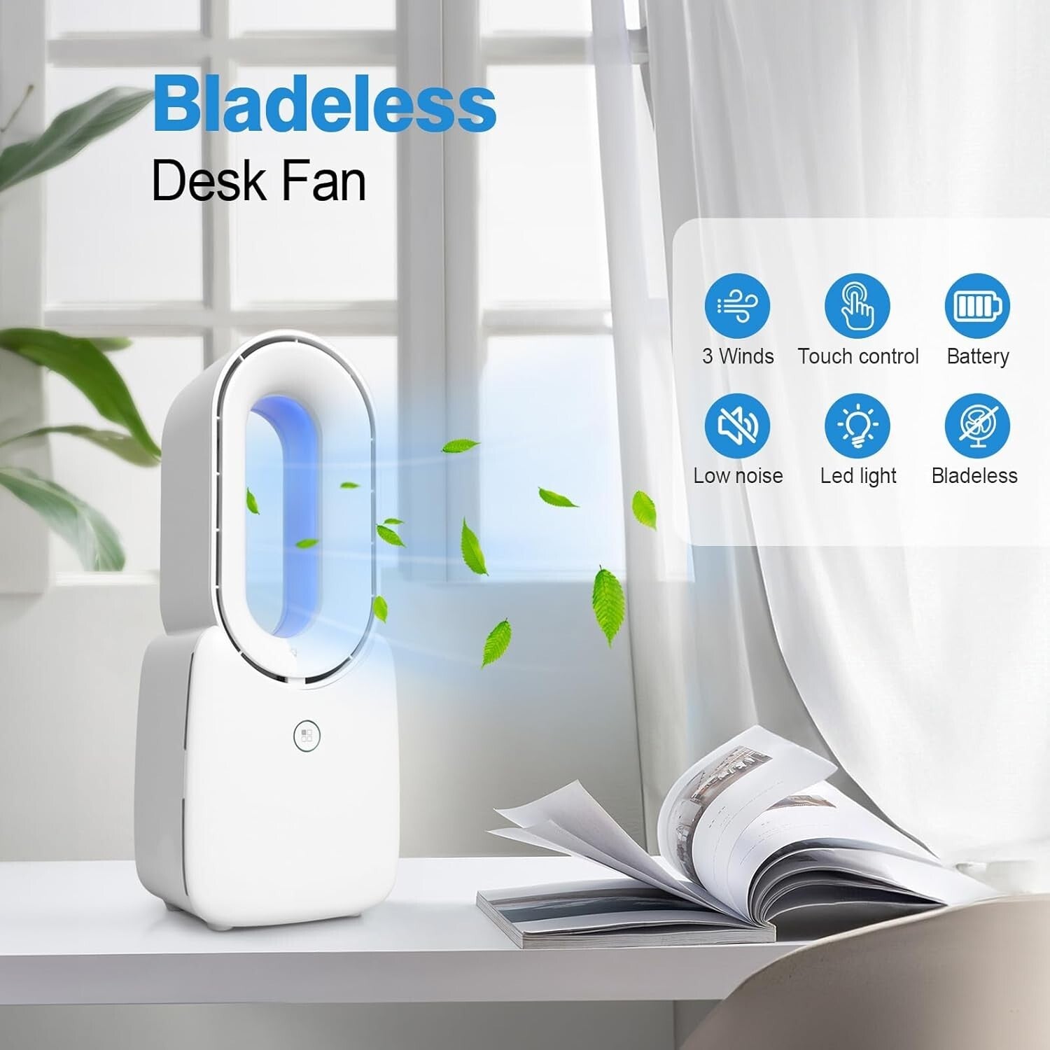 Quiet Bladeless USB Fan with Colorful LED Light - Ideal for Bedrooms & Offices