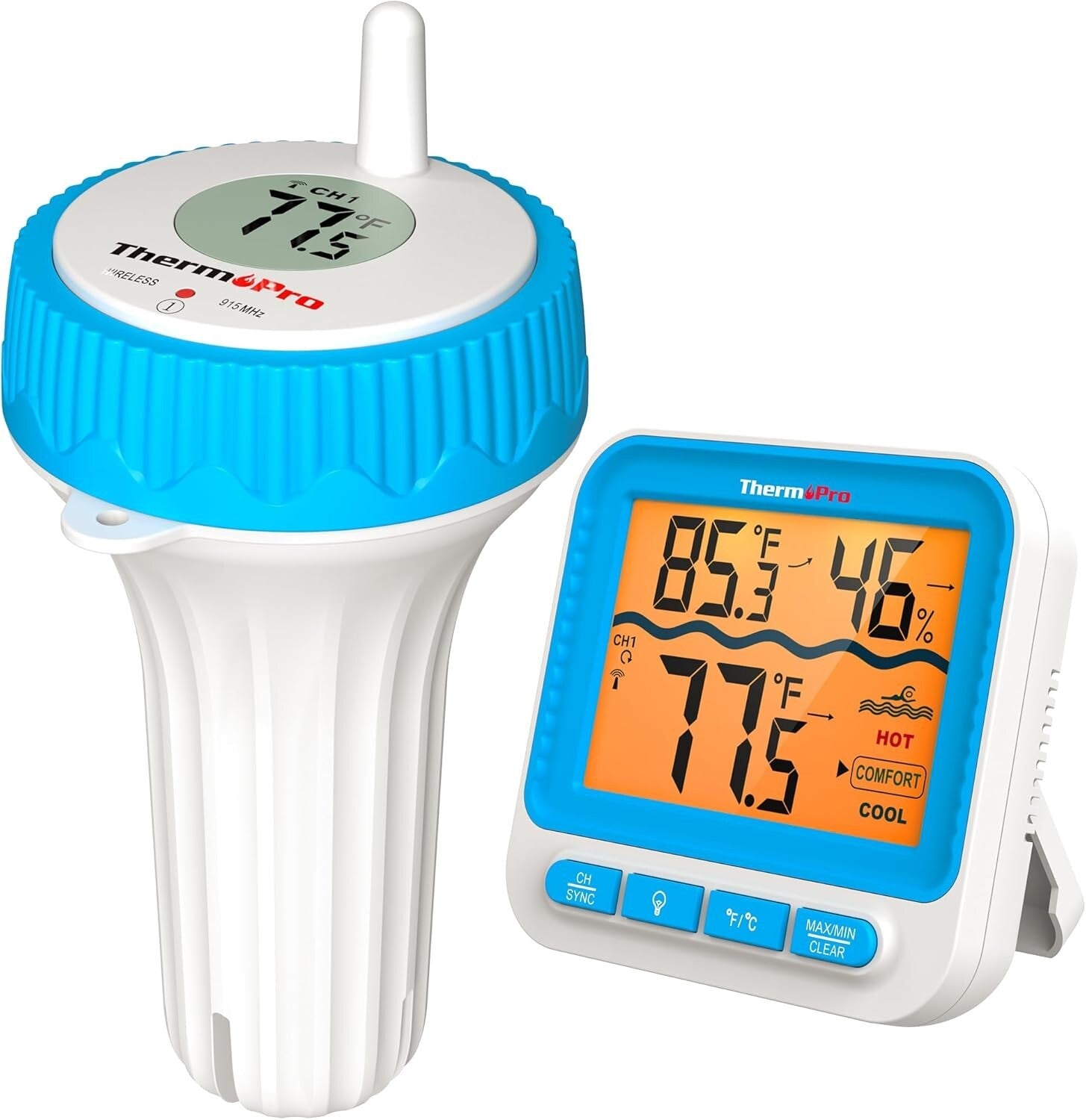 Backlit Waterproof Pool Thermometer Featuring 500FT Range & Auto-Paired Receiver